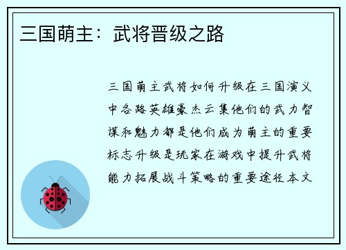 三国萌主：武将晋级之路